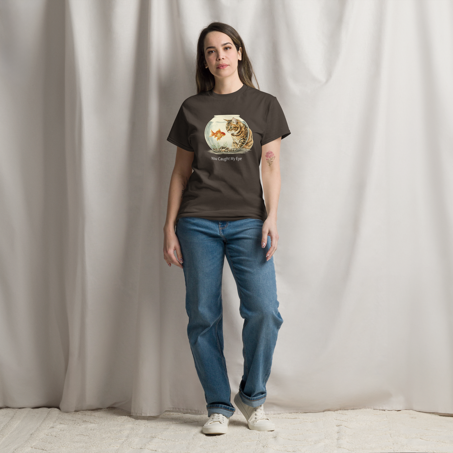猫Tシャツ|Goldfish and Cat|金魚と猫 和風アート