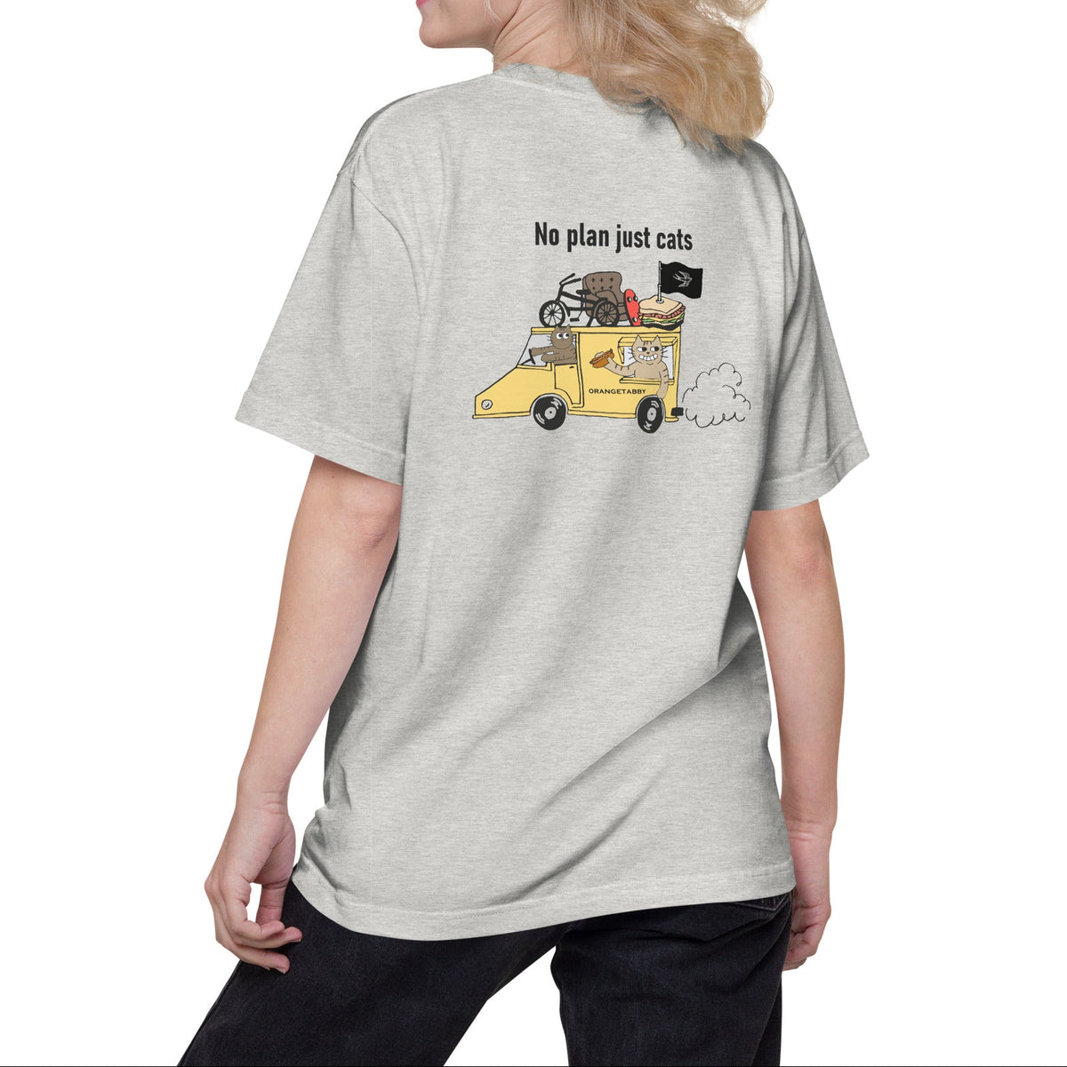 猫Tシャツ|No Plan Just Cats イエロー|猫とキッチンカー