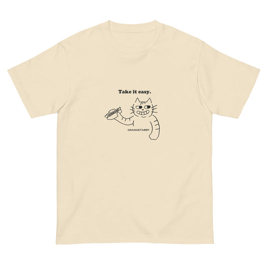猫Tシャツ|Take it easy|ミニマル線画(J)