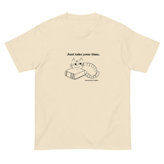 猫Tシャツ|Just take your time.|ゆっくり過ごす猫の線画デザイン(J)