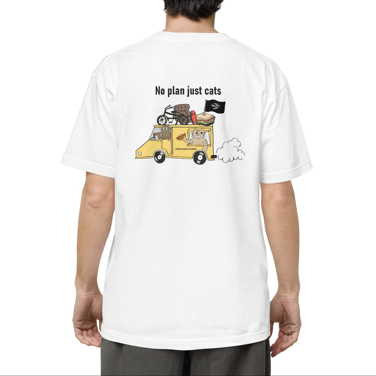 猫Tシャツ|No Plan Just Cats イエロー|猫とキッチンカー