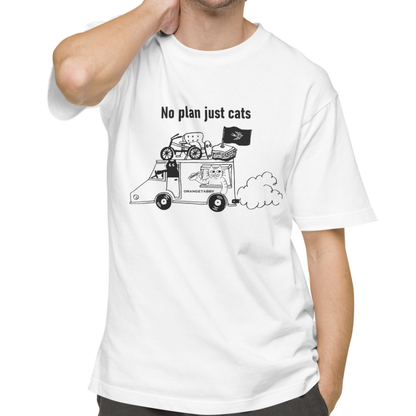 猫Tシャツ｜No Plan Just Cats｜モノクロライン　猫とキッチンカー