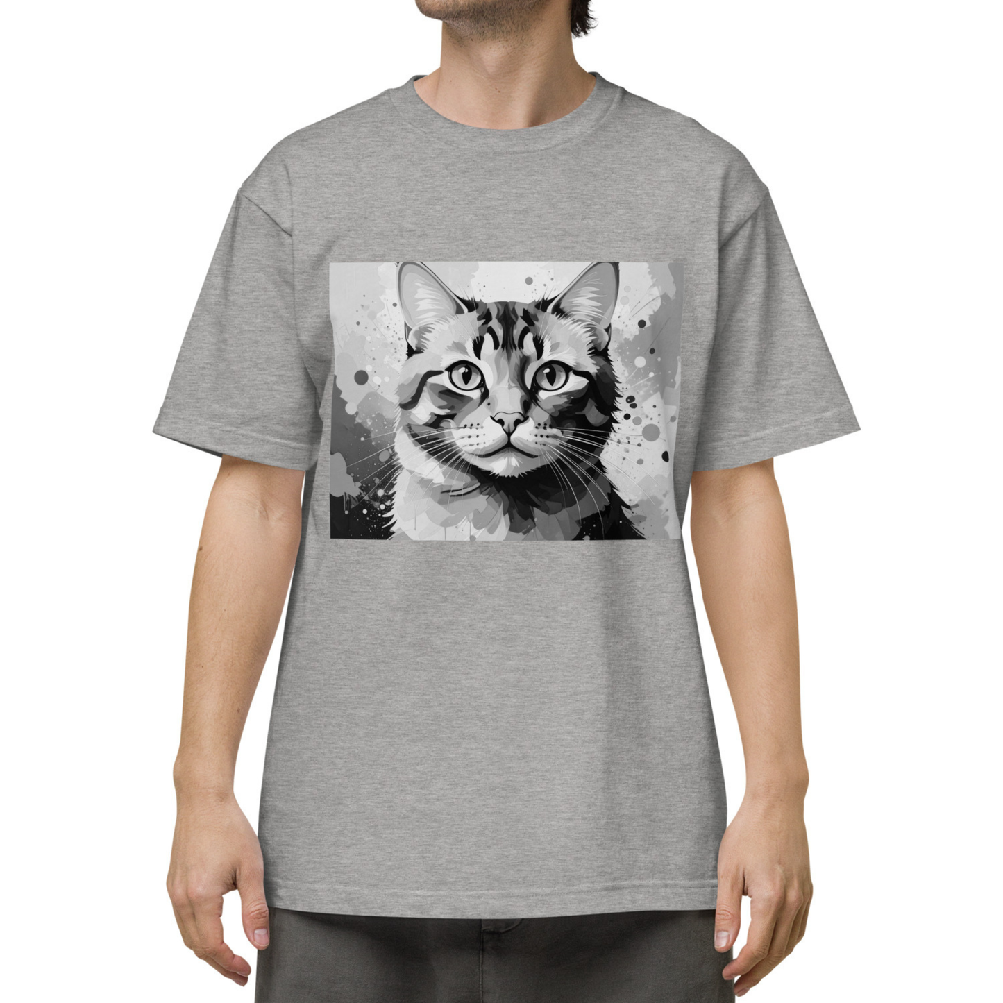 猫Tシャツ｜Stay Curious｜モノクロ猫アート