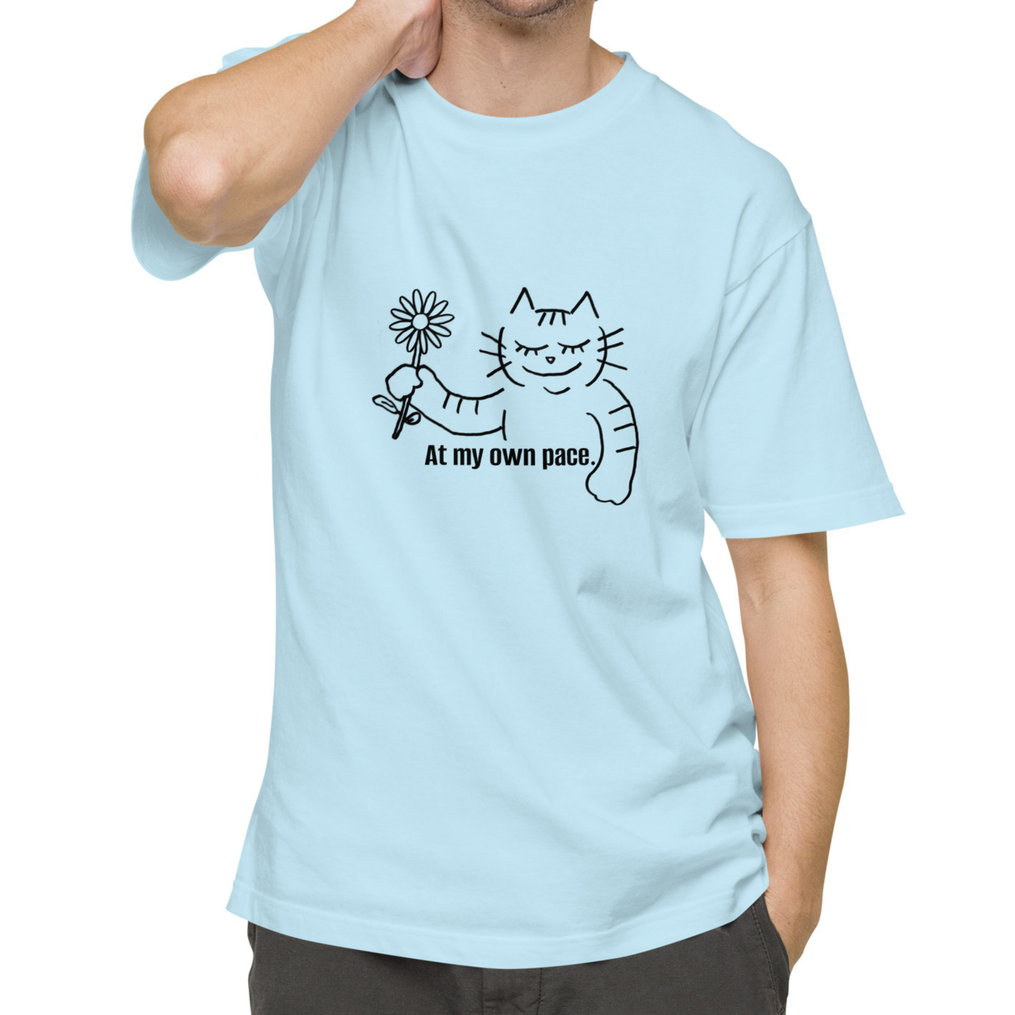 猫Tシャツ｜At my own pace.｜ミニマル線画（J）