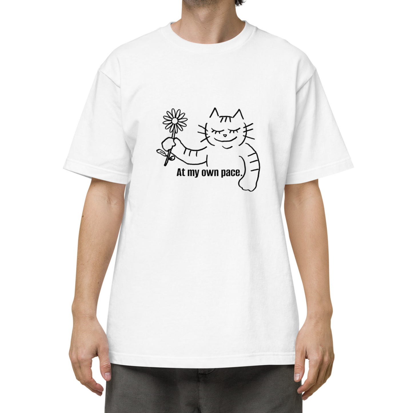 猫Tシャツ｜At my own pace.｜ミニマル線画（J）