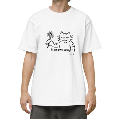 猫Tシャツ｜At my own pace.｜ミニマル線画（J）