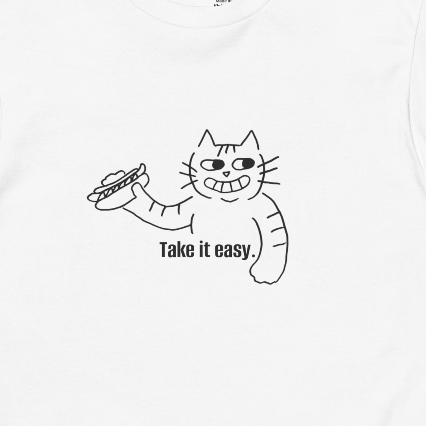 猫Tシャツ｜Take it easy｜ミニマル線画(J)