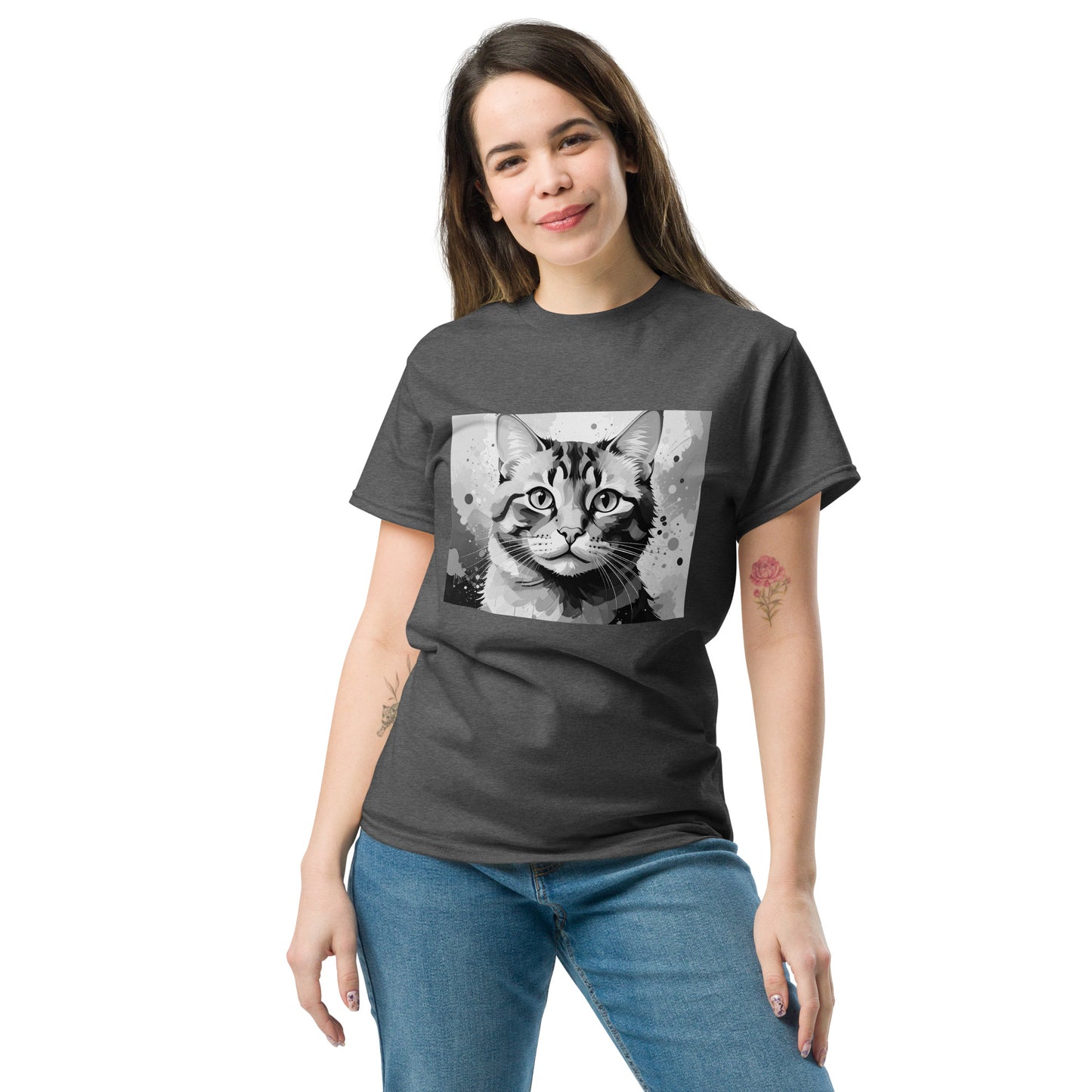 猫Tシャツ｜Stay Curious｜モノクロアート