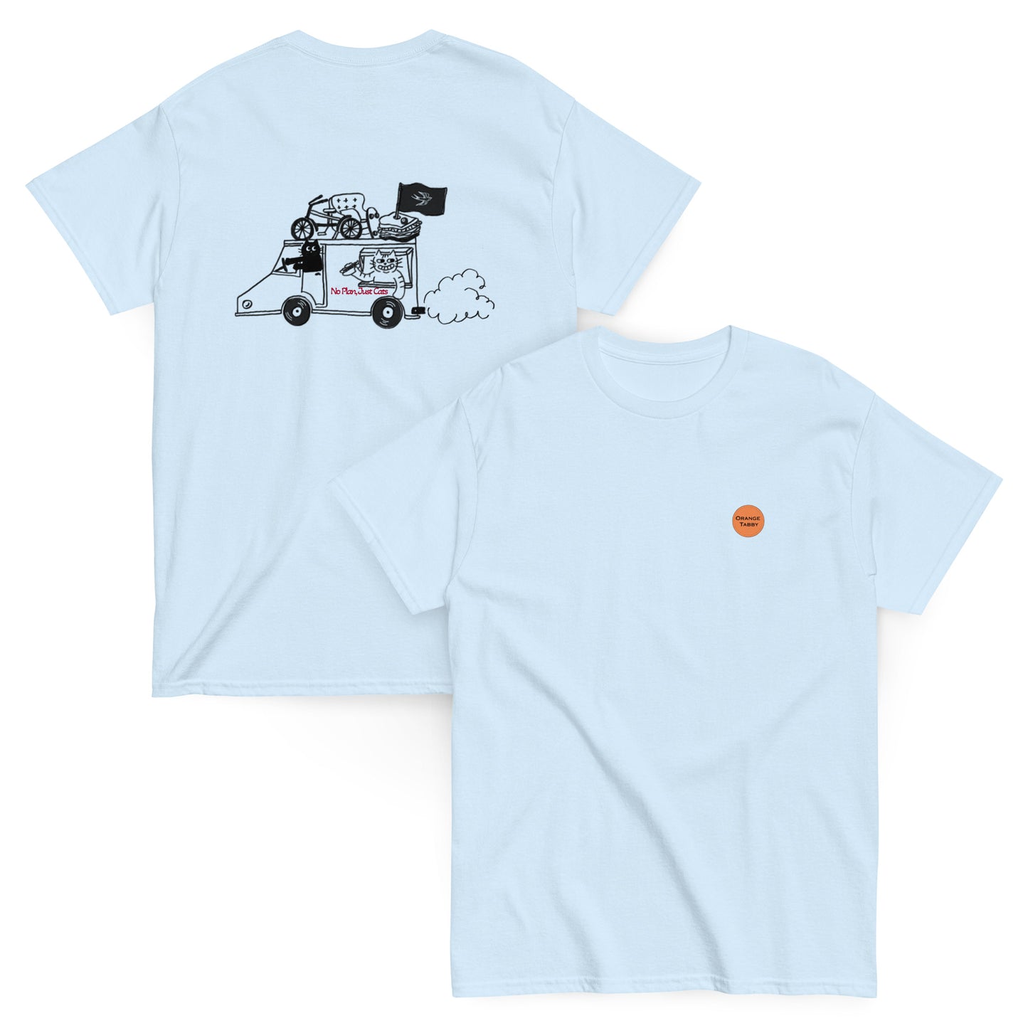 【バックプリント】猫ロードトリップTシャツ｜No Plan Just Cats｜アートデザイン