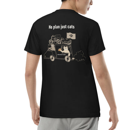 【バックプリント】猫Tシャツ｜No Plan Just Cats｜ヴィンテージカラー 　猫とキッチンカー