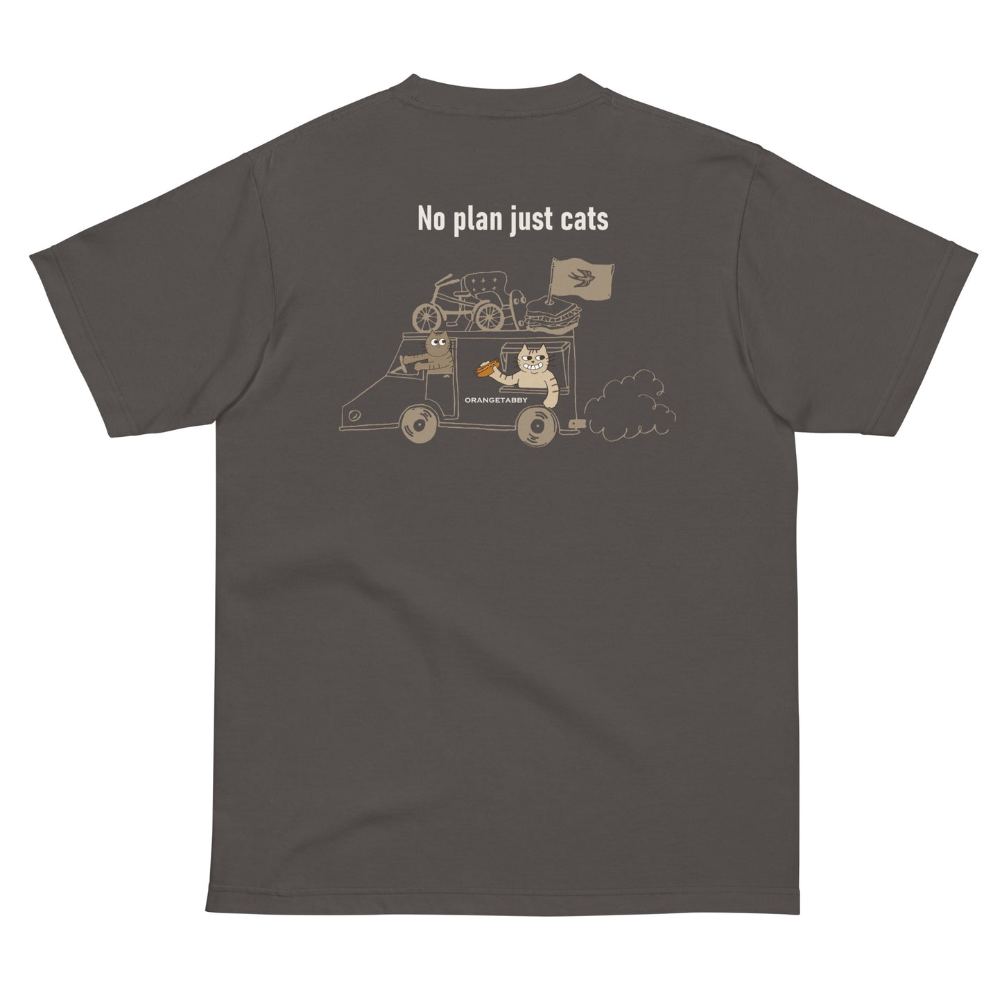 【バックプリント】猫Tシャツ｜No Plan Just Cats｜ヴィンテージカラー 　猫とキッチンカー