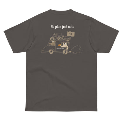 【バックプリント】猫Tシャツ｜No Plan Just Cats｜ヴィンテージカラー 　猫とキッチンカー