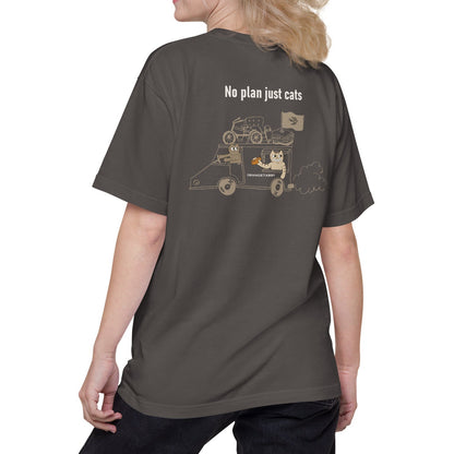 【バックプリント】猫Tシャツ｜No Plan Just Cats｜ヴィンテージカラー 　猫とキッチンカー