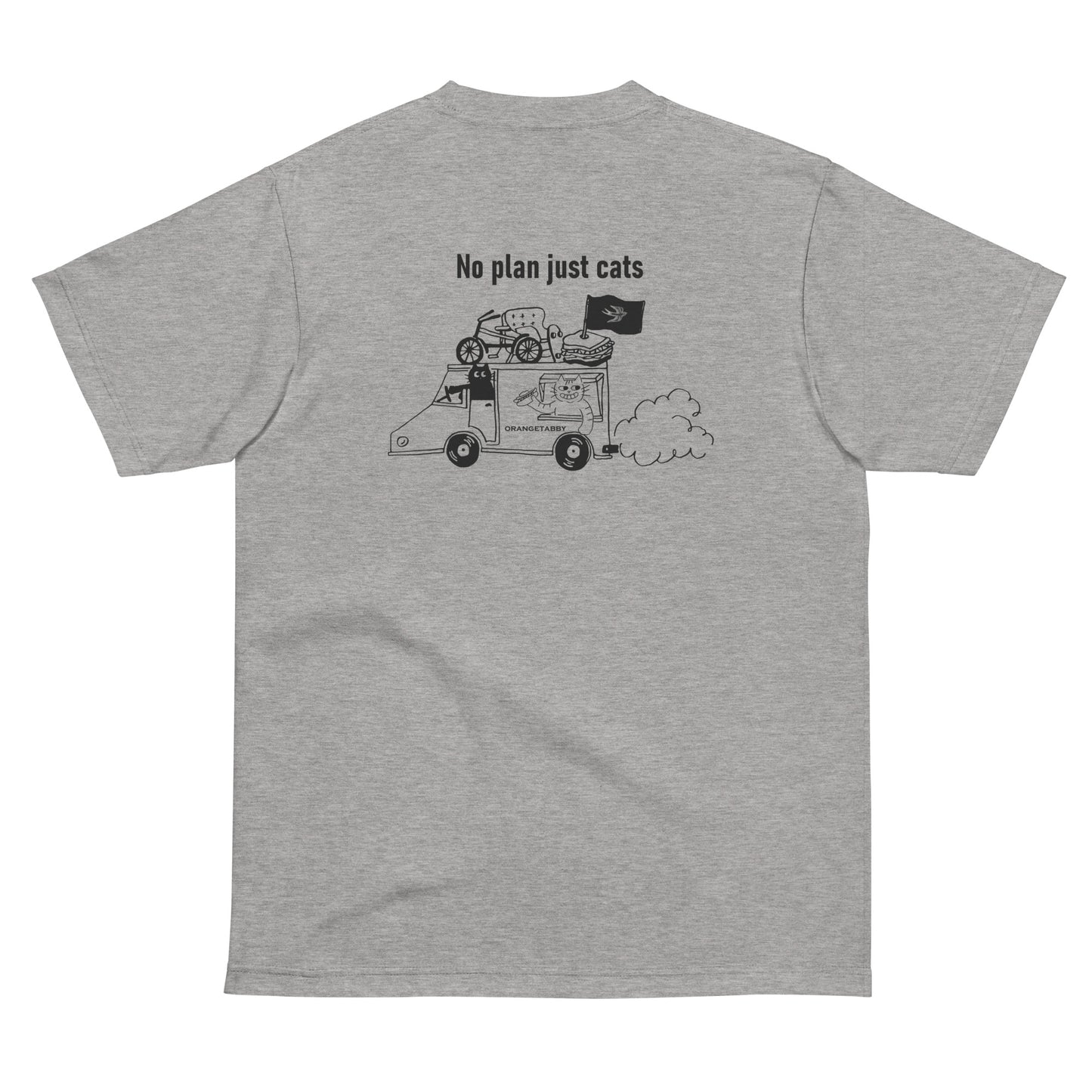 猫Tシャツ｜No Plan Just Cats｜モノクロライン　猫とキッチンカー