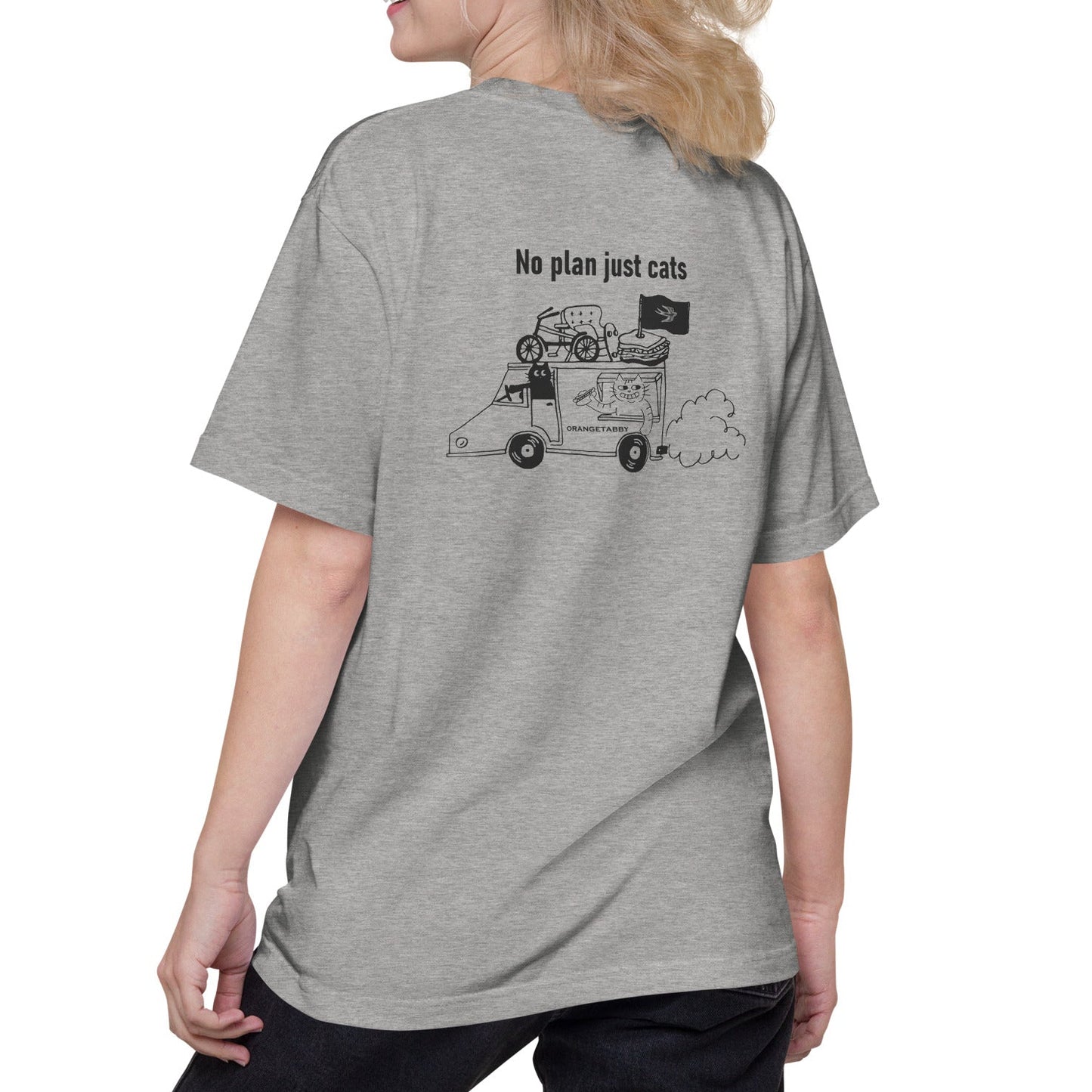猫Tシャツ｜No Plan Just Cats｜モノクロライン　猫とキッチンカー