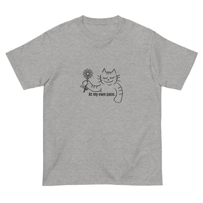 猫Tシャツ｜At my own pace.｜ミニマル線画（J）