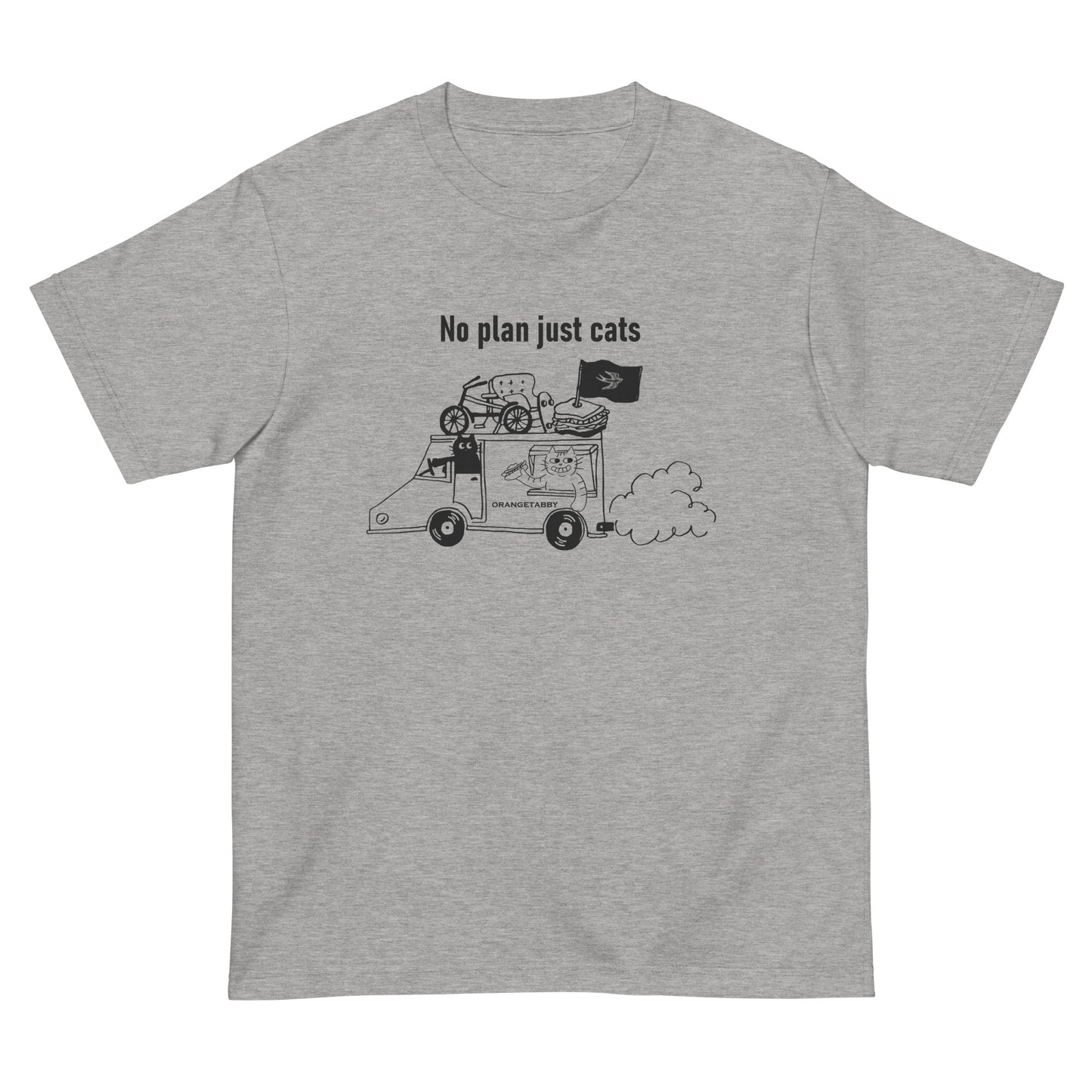 猫Tシャツ｜No Plan Just Cats｜モノクロライン　猫とキッチンカー