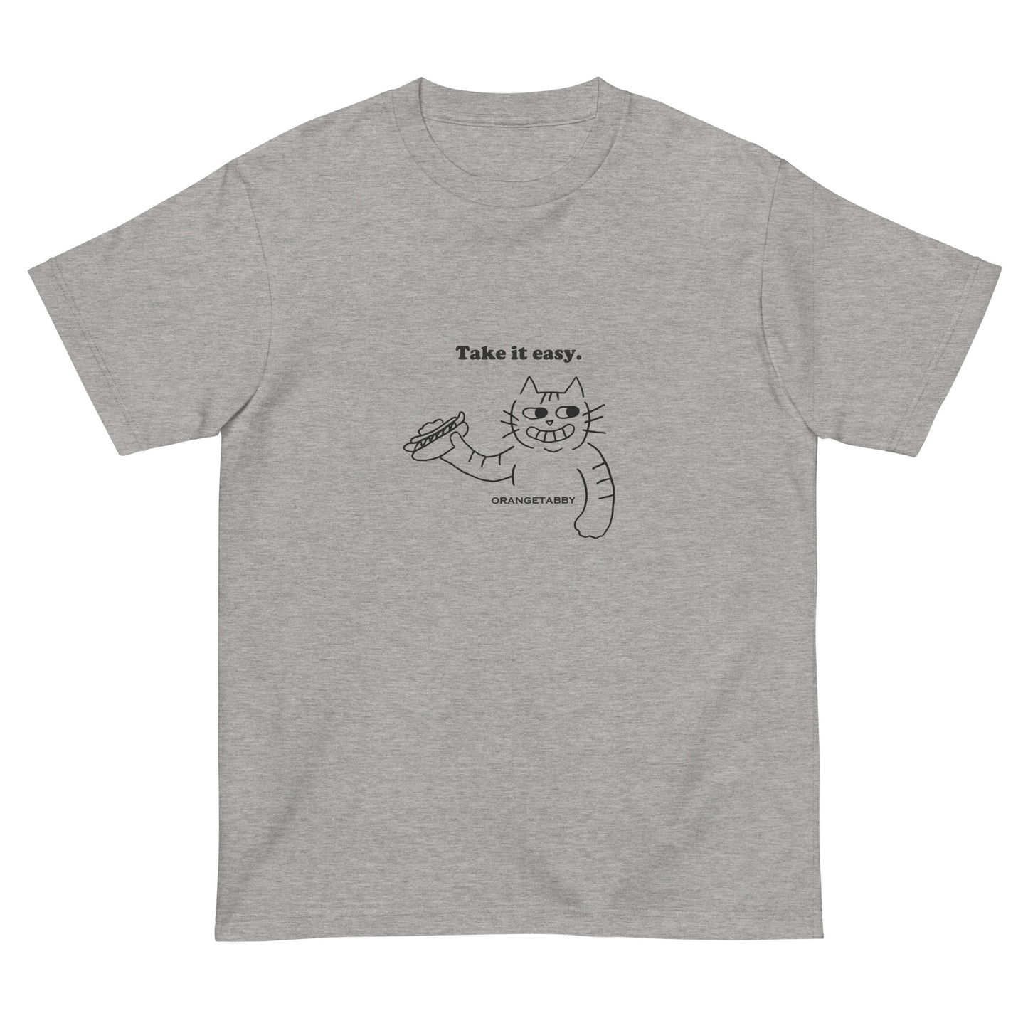 猫Tシャツ｜Take it easy｜ミニマル線画(J)