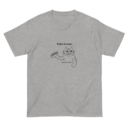 猫Tシャツ｜Take it easy｜ミニマル線画(J)