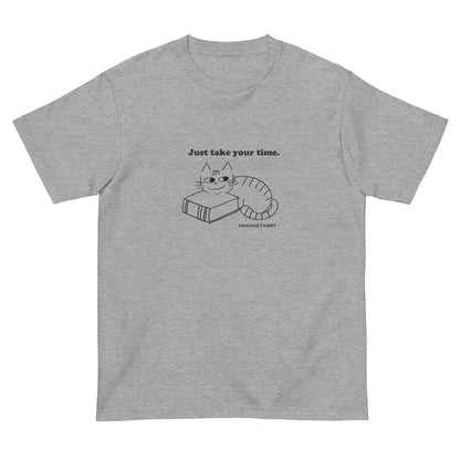 猫Tシャツ｜Just take your time.｜ゆっくり過ごす猫の線画デザイン（J）