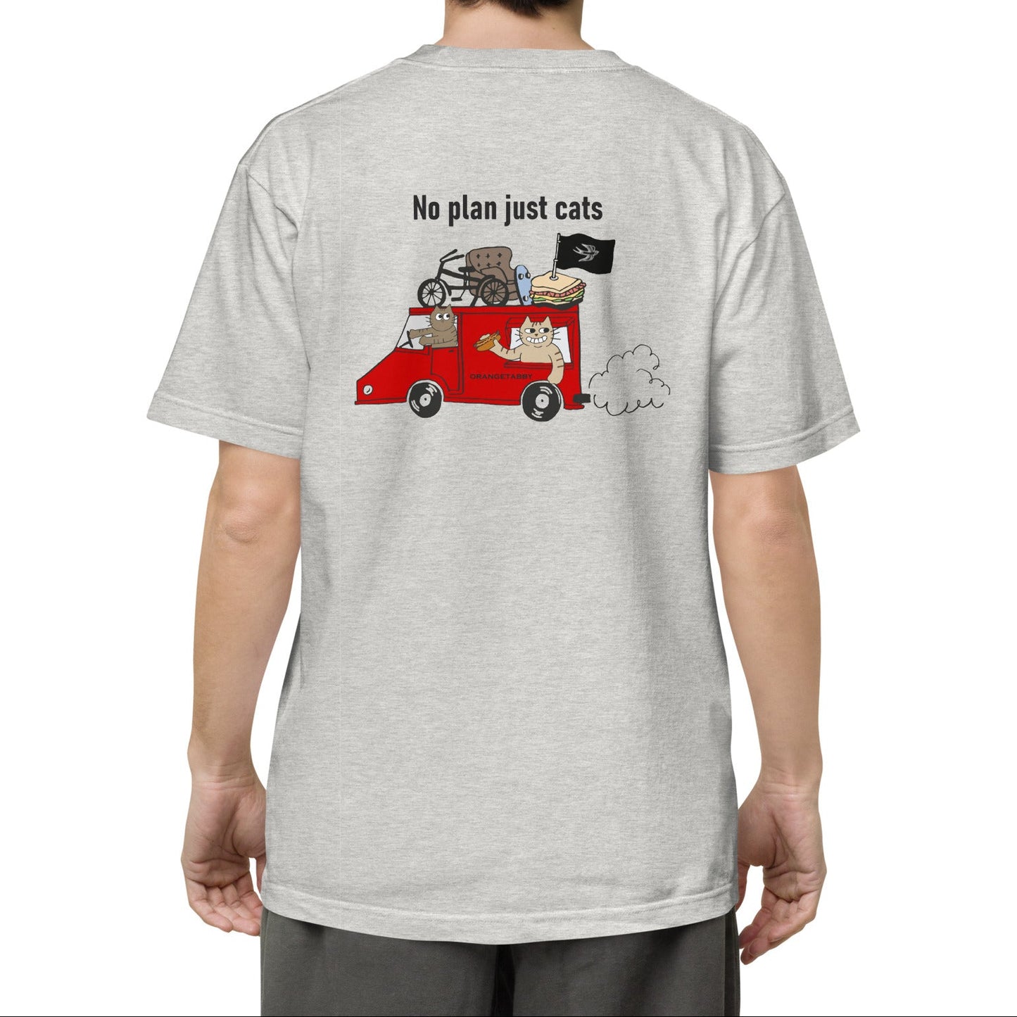 猫Tシャツ｜No Plan Just Cats レッド｜猫とキッチンカー