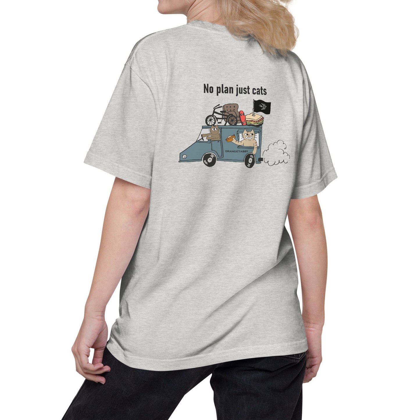 猫Tシャツ｜No Plan Just Cats ブルーグレー｜猫とキッチンカー