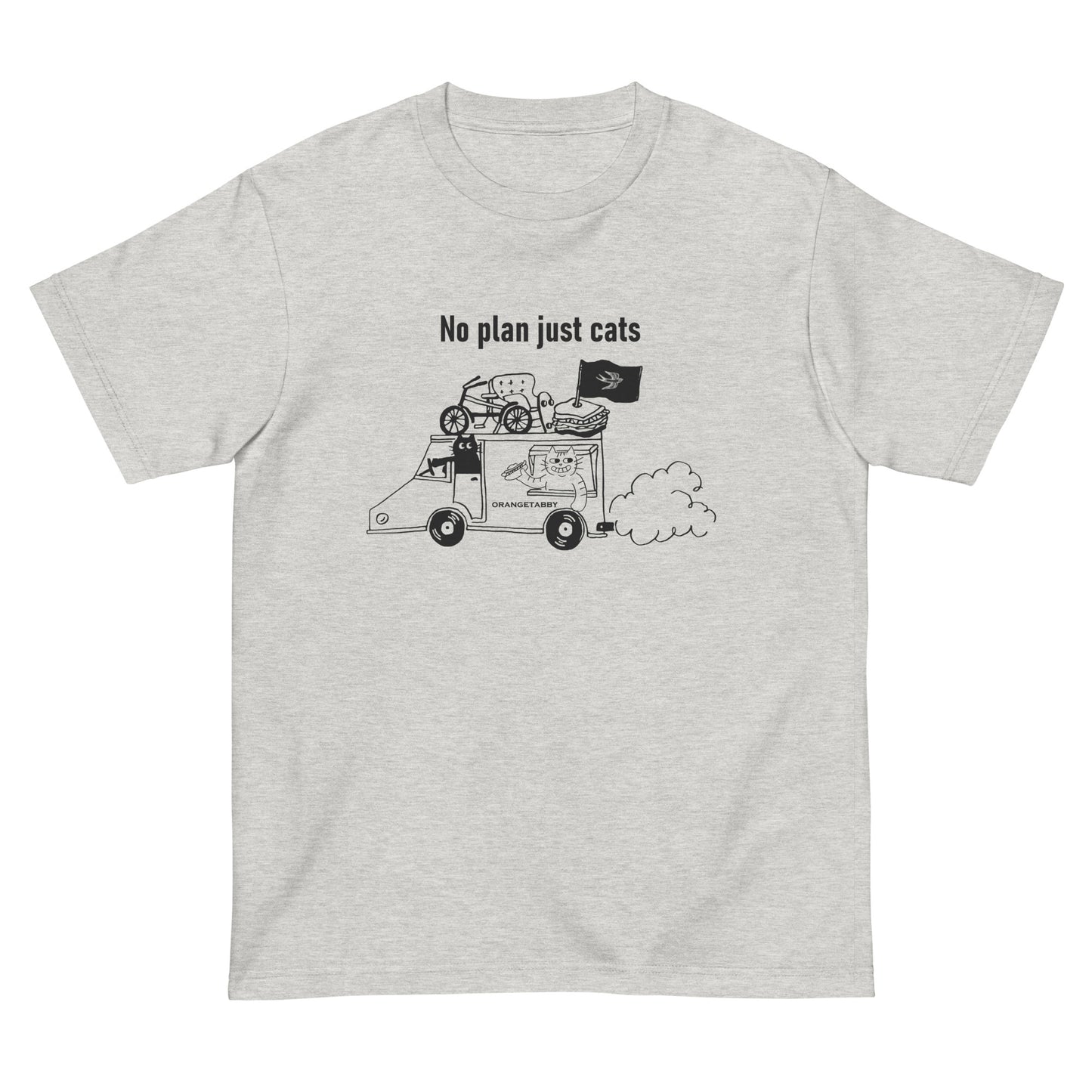 猫Tシャツ｜No Plan Just Cats｜モノクロライン　猫とキッチンカー