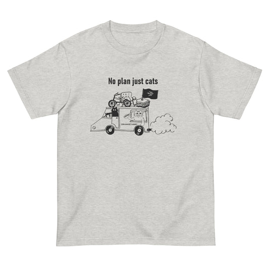猫Tシャツ｜No Plan Just Cats｜モノクロライン　猫とキッチンカー