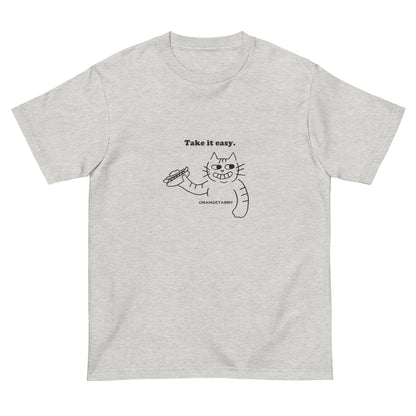 猫Tシャツ｜Take it easy｜ミニマル線画(J)