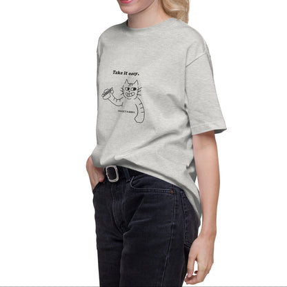 猫Tシャツ｜Take it easy｜ミニマル線画(J)