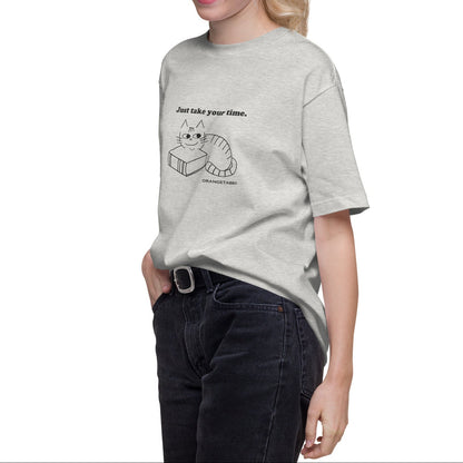 猫Tシャツ｜Just take your time.｜ゆっくり過ごす猫の線画デザイン（J）