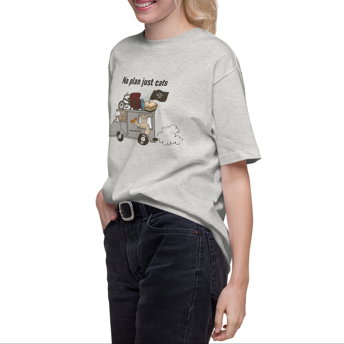 猫Tシャツ｜No Plan Just Cats レトロカラー｜猫とキッチンカー