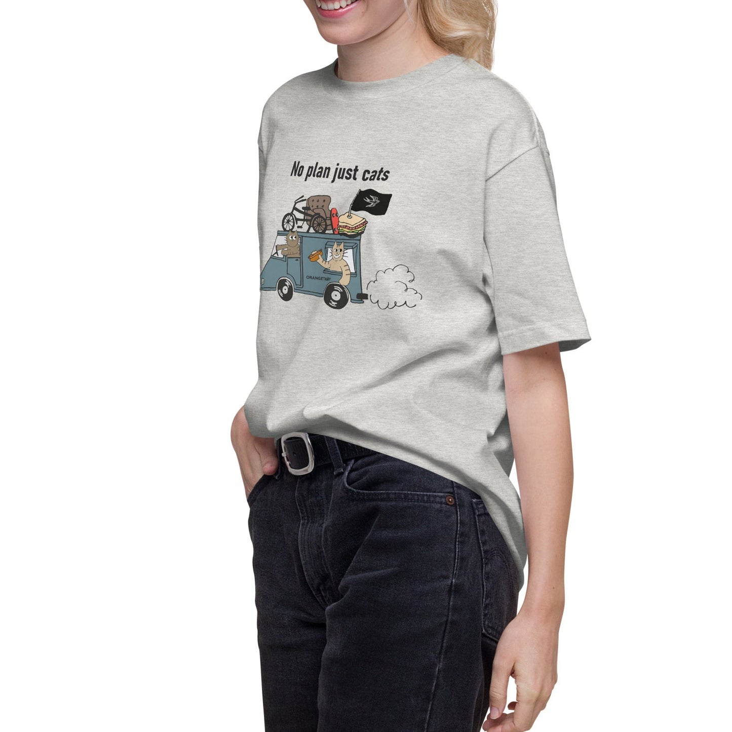 猫Tシャツ｜No Plan Just Cats ブルーグレー｜猫とキッチンカー