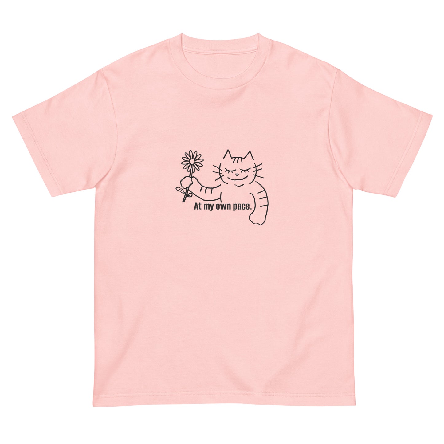 猫Tシャツ｜At my own pace.｜ミニマル線画（J）