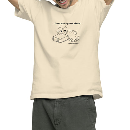 猫Tシャツ｜Just take your time.｜ゆっくり過ごす猫の線画デザイン（J）