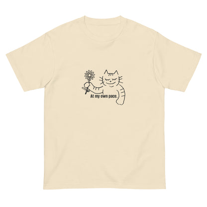 猫Tシャツ｜At my own pace.｜ミニマル線画（J）