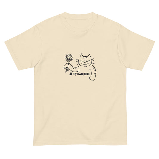 猫Tシャツ｜At my own pace.｜ミニマル線画（J）
