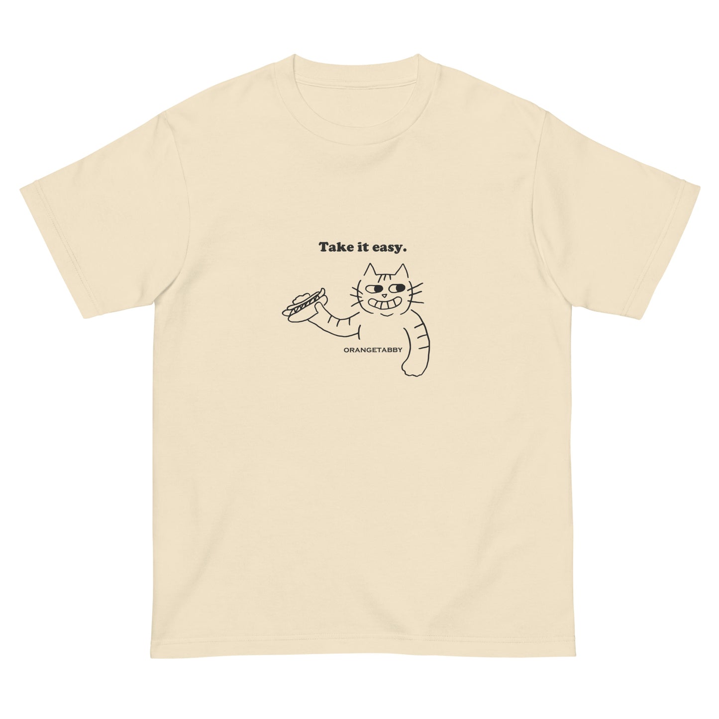 猫Tシャツ｜Take it easy｜ミニマル線画(J)