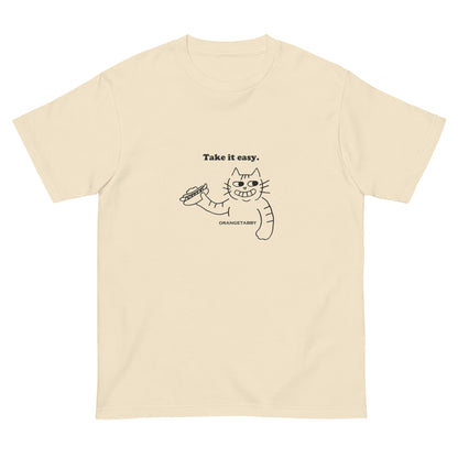 猫Tシャツ｜Take it easy｜ミニマル線画(J)