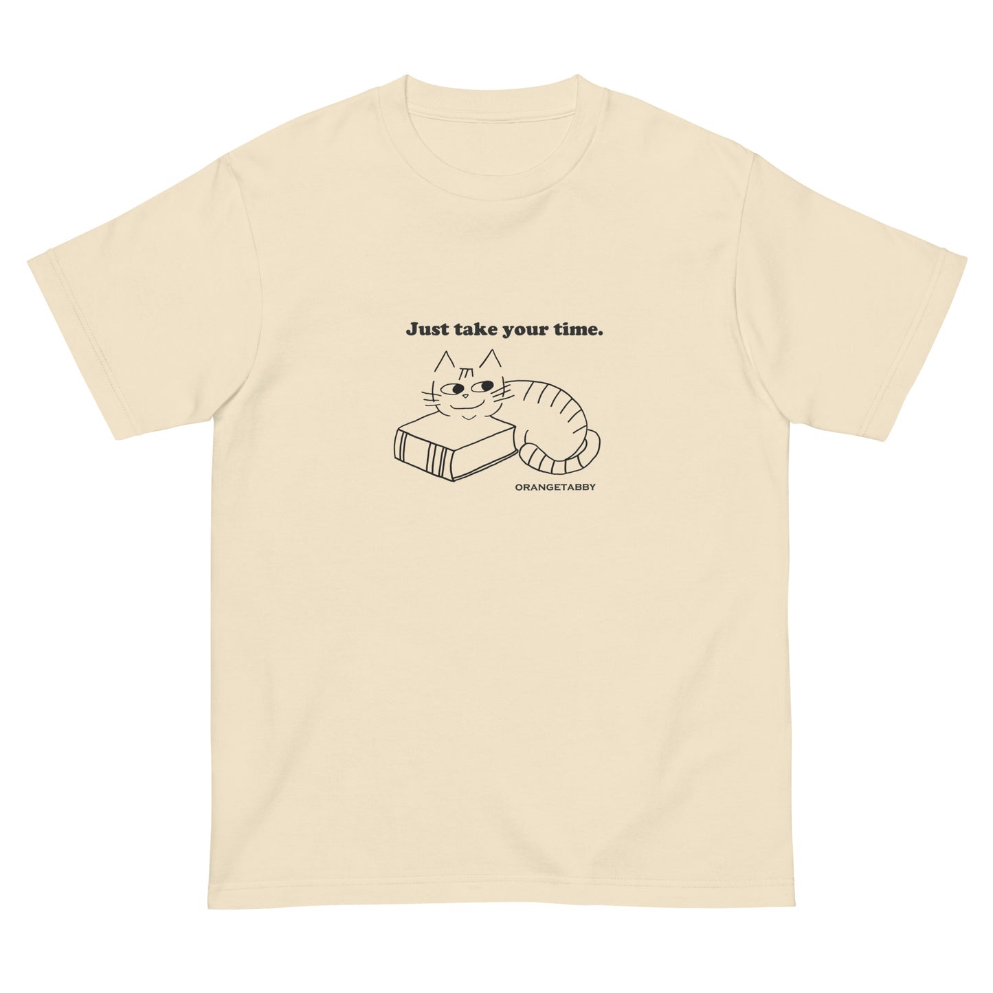 猫Tシャツ｜Just take your time.｜ゆっくり過ごす猫の線画デザイン（J）
