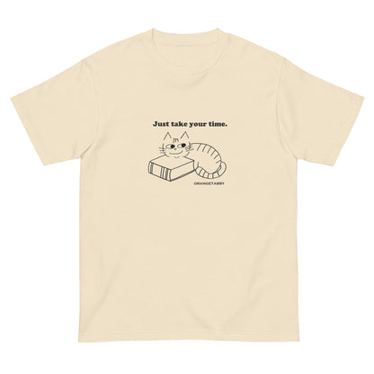 猫Tシャツ｜Just take your time.｜ゆっくり過ごす猫の線画デザイン（J）