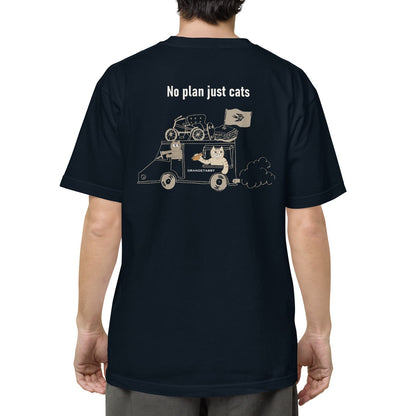 【バックプリント】猫Tシャツ｜No Plan Just Cats｜ヴィンテージカラー 　猫とキッチンカー