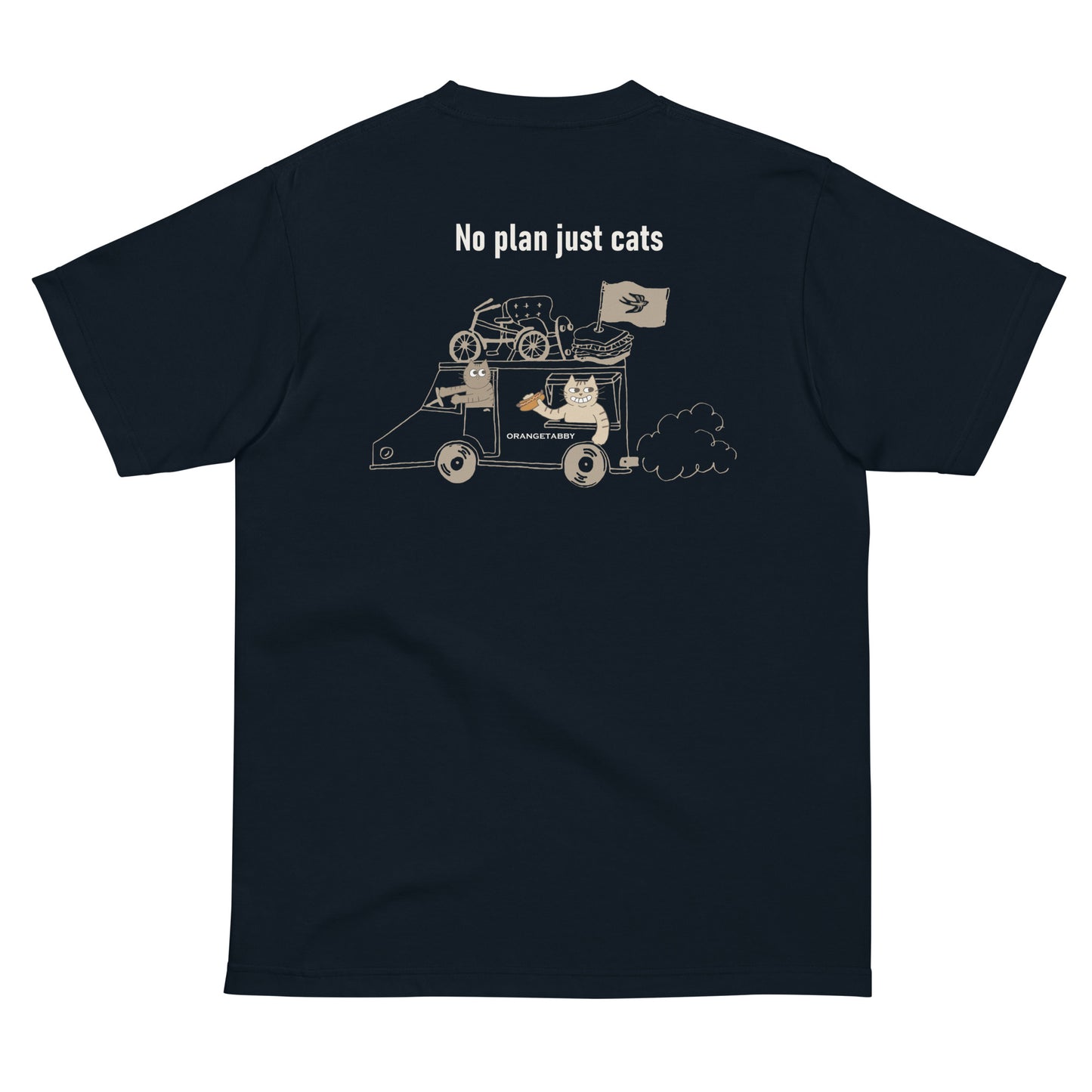 【バックプリント】猫Tシャツ｜No Plan Just Cats｜ヴィンテージカラー 　猫とキッチンカー
