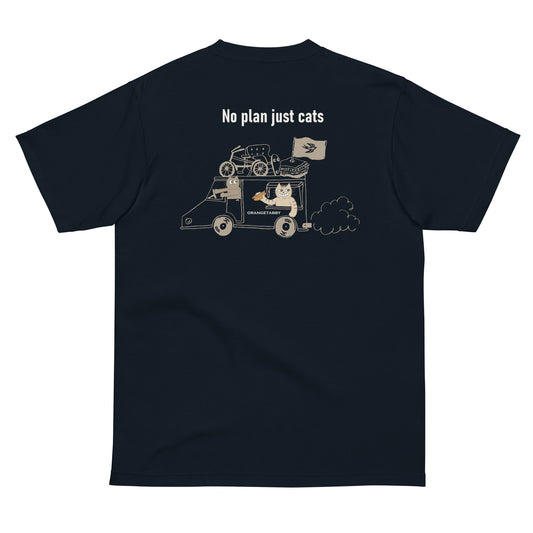【バックプリント】猫Tシャツ｜No Plan Just Cats｜ヴィンテージカラー 　猫とキッチンカー