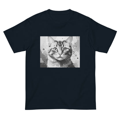 猫Tシャツ｜Stay Curious｜モノクロ猫アート