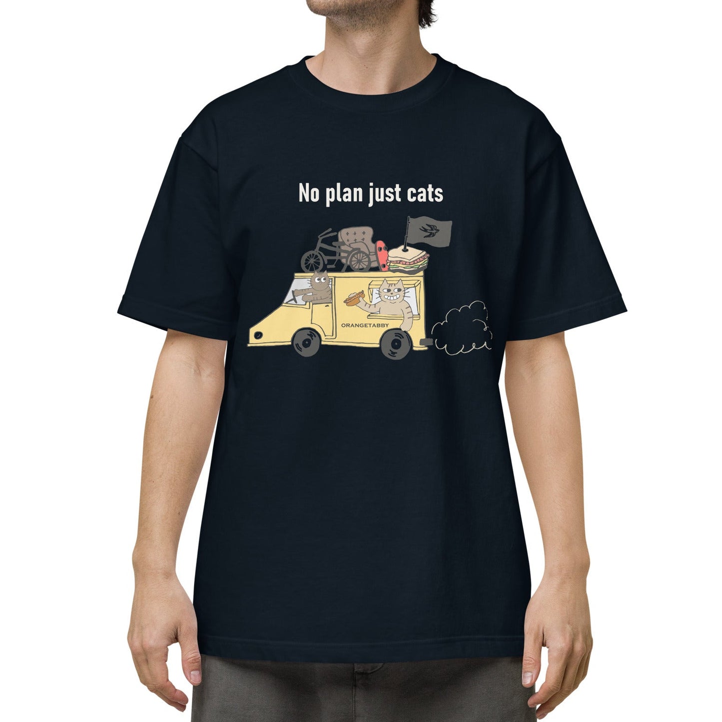 猫Tシャツ｜No Plan Just Cats イエロー｜猫とキッチンカー