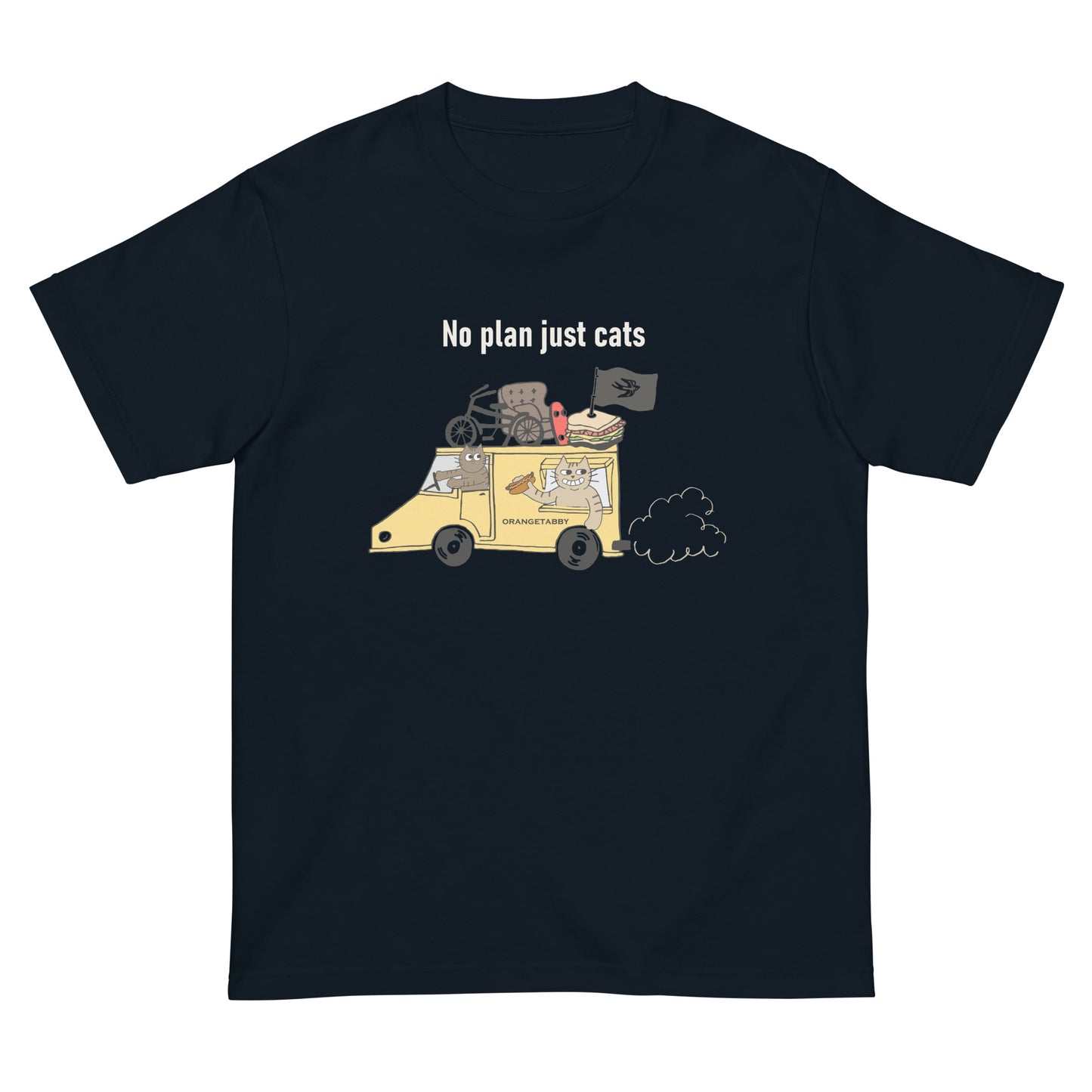 猫Tシャツ｜No Plan Just Cats イエロー｜猫とキッチンカー