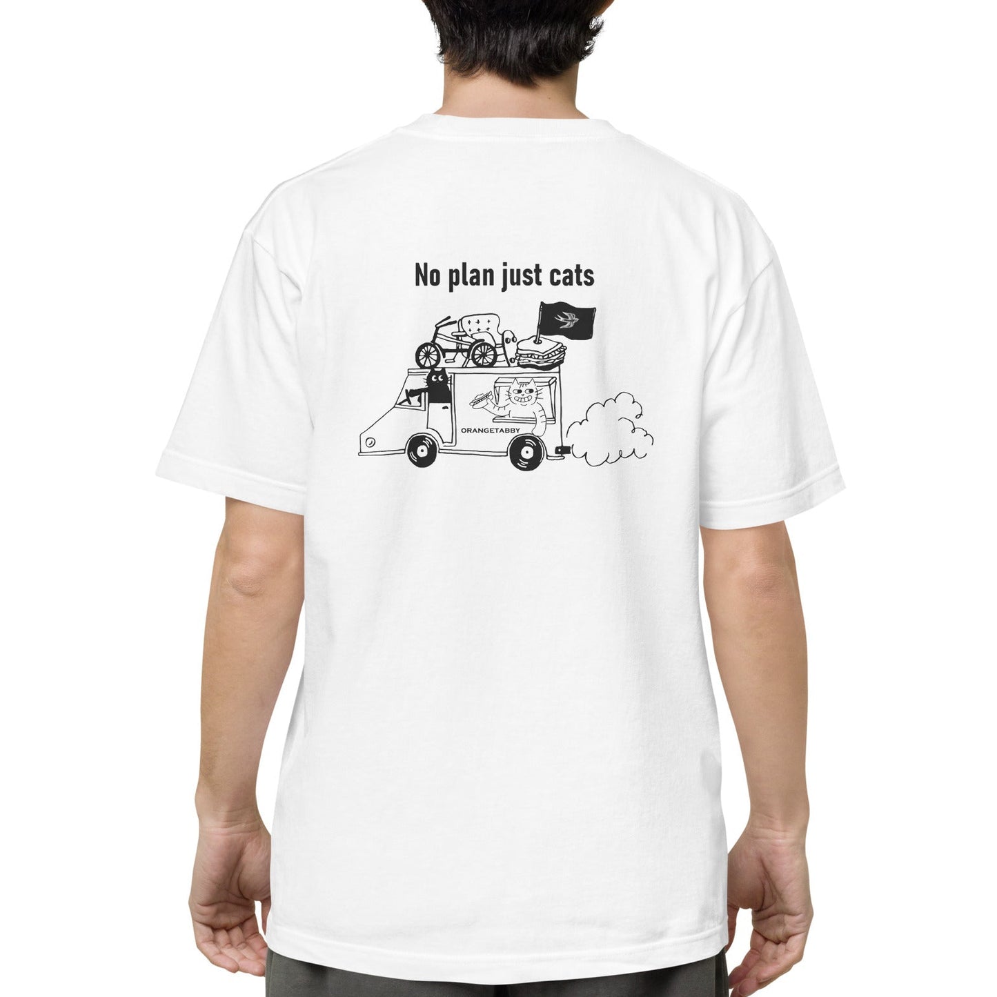 猫Tシャツ｜No Plan Just Cats｜モノクロライン　猫とキッチンカー
