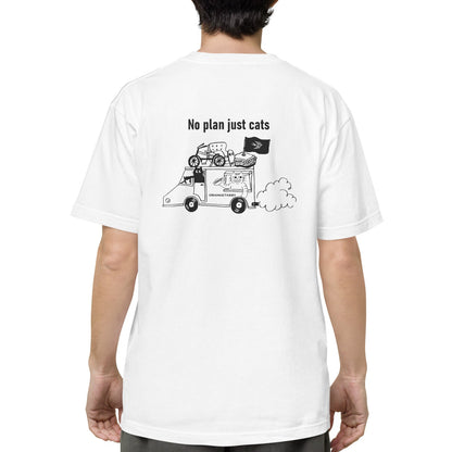 猫Tシャツ｜No Plan Just Cats｜モノクロライン　猫とキッチンカー