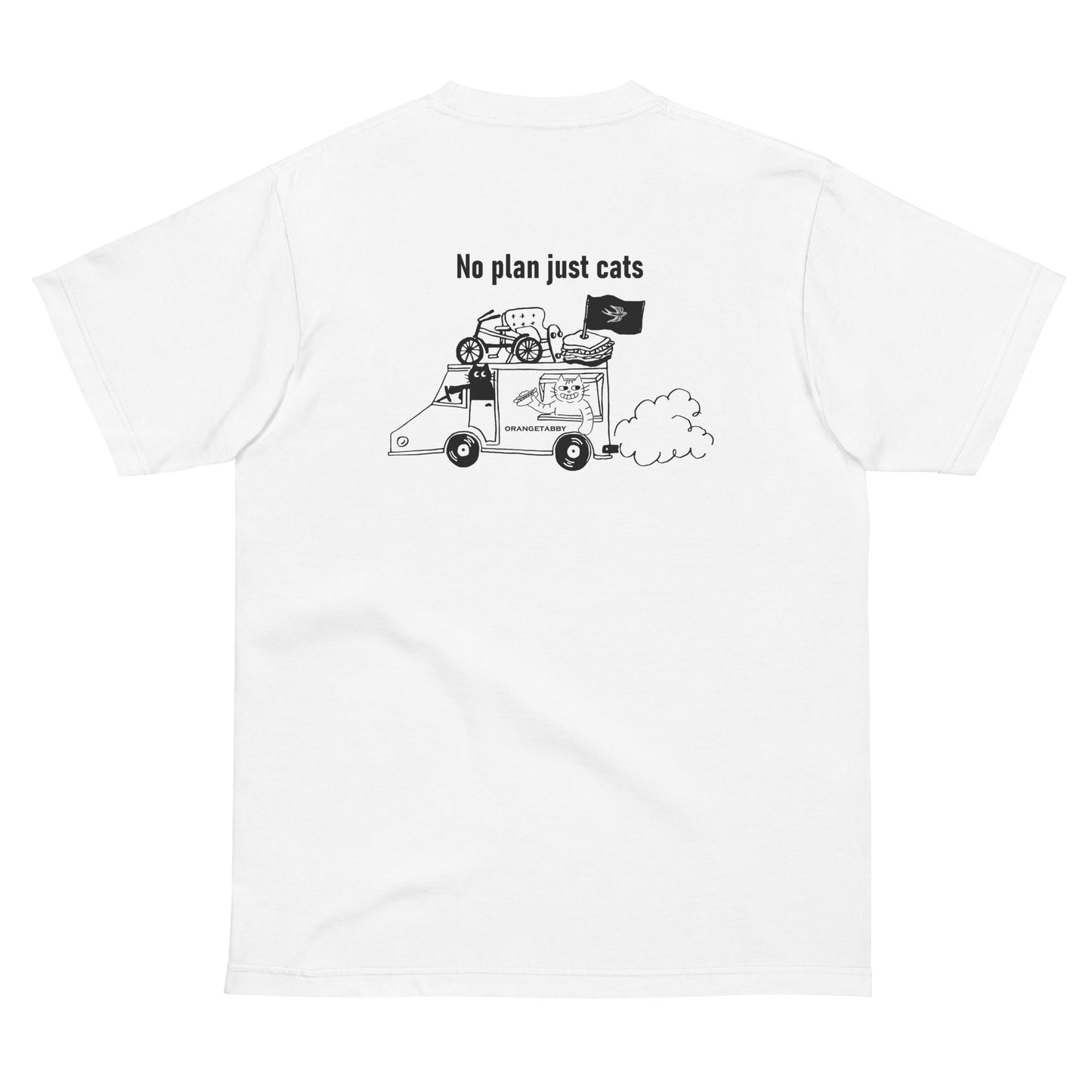 猫Tシャツ｜No Plan Just Cats｜モノクロライン　猫とキッチンカー